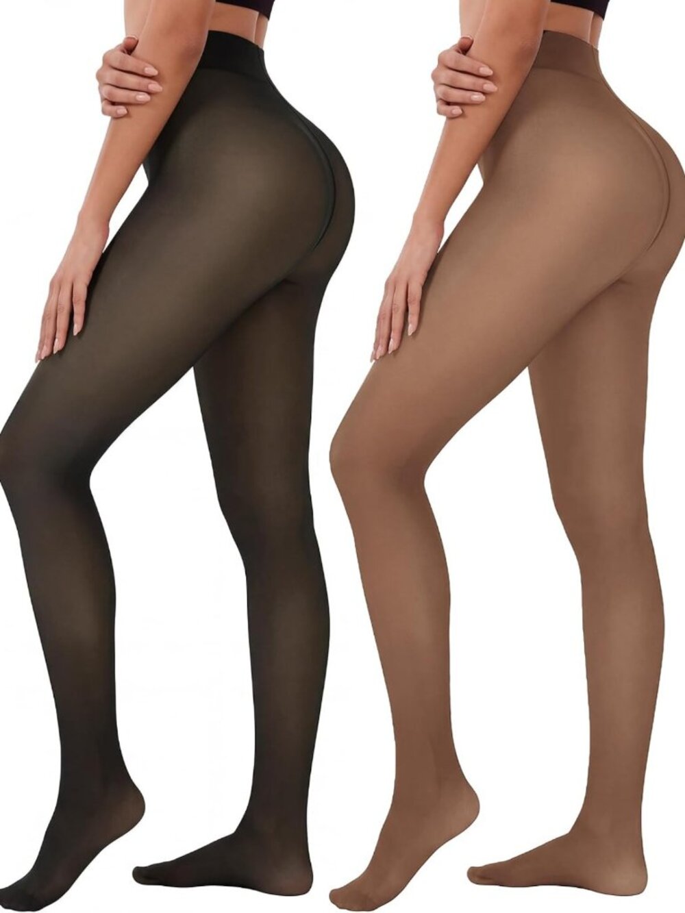 Warm Fleece Lined Tights for Women - 2 Pairs Thermal Winter Leggings & Pantyhose